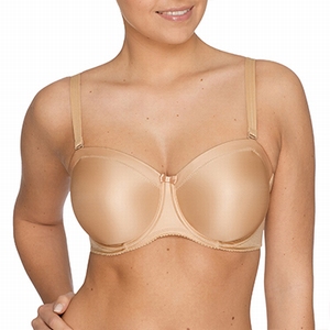 Prima Donna Satin, stevige strapless bh grote cups cognac
