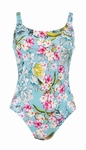 Rosa Faia sale, badpak azurro + roze bloemetjes 44E cup